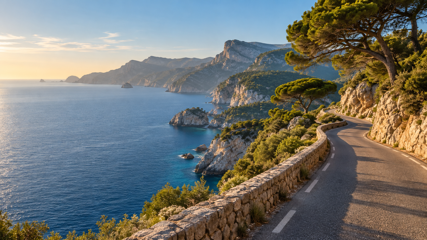 Route côtière méditerranéenne au lever du jour