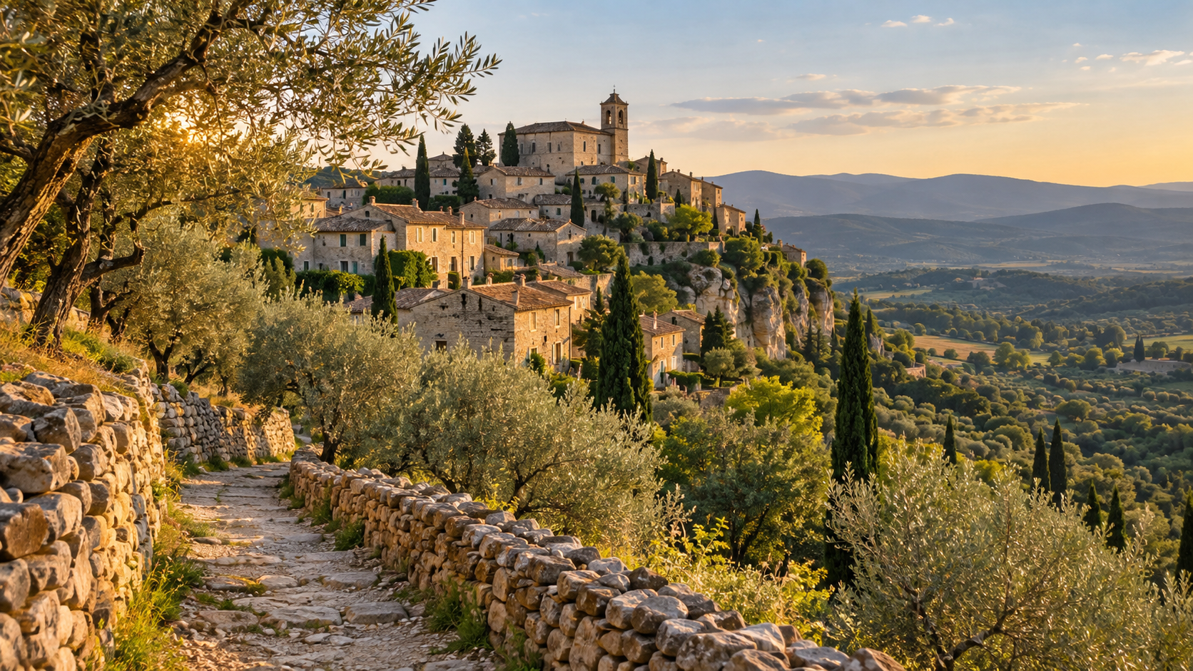 Village ancien perché au milieu des oliviers